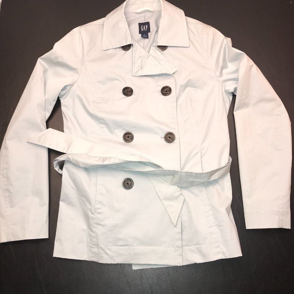 Gap Women's Pea Coat Jacket Size S Light Blue with Tie and Buttons - Picture 2 of 16